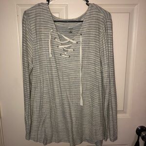 Gray and Beige Stripped Blouse